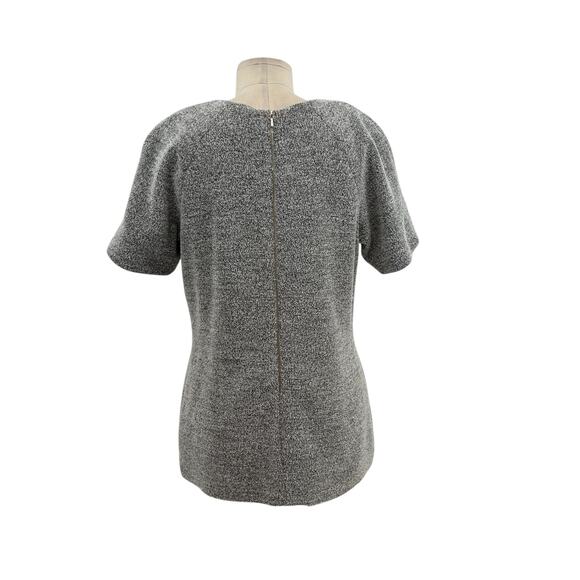Lela Rose Boucle Short Sleeve Top Blouse Zip Back Wool Blend Gray Size 6 - Picture 7 of 12